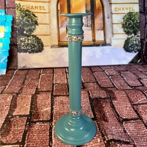 Teal Candle Holder with Rhinestone Accents